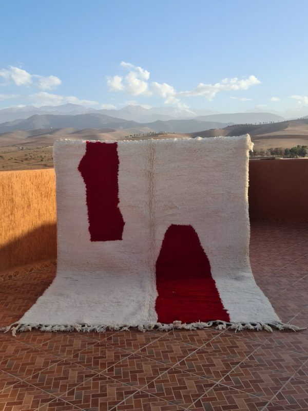 Authentic Handwoven Modern Beni Ourain Rug | 3x2 m Red Abstract Wool Carpet - Image 5