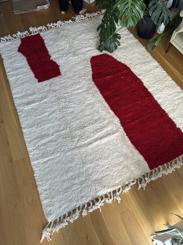 Authentic Handwoven Modern Beni Ourain Rug | 3x2 m Red Abstract Wool Carpet - Image 3