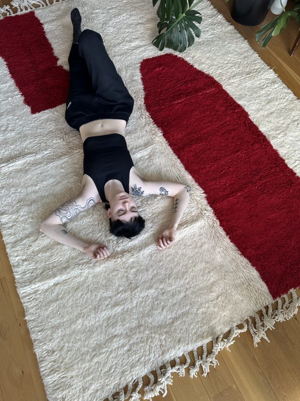 Authentic Handwoven Modern Beni Ourain Rug | 3x2 m Red Abstract Wool Carpet - Image 4