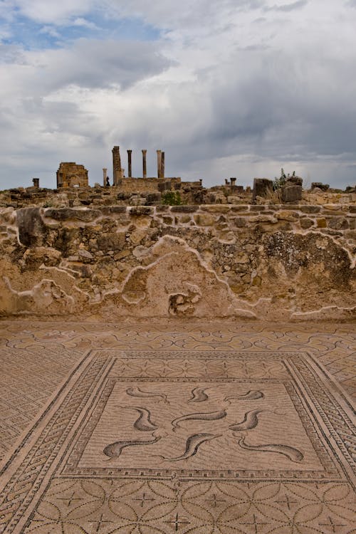 Free Explore the ancient ruins and intricate mosaics in Volubilis, Morocco's historic site. Stock Photo