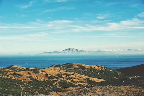 Free Stunning landscape from Tarifa, Spain with African coast in sight, across the Strait of Gibraltar. Stock Photo