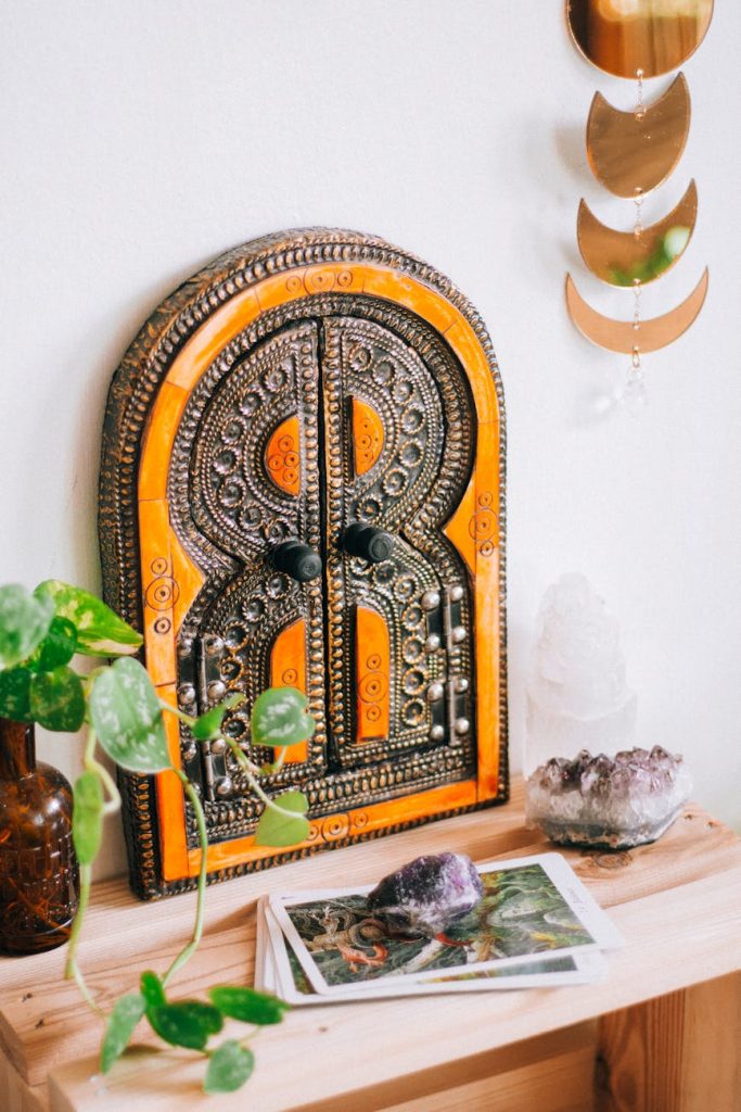 a decoration in moroccan style on a drawer in a room