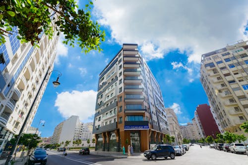 Free Stunning urban architecture under a vibrant sky in Tangier, showcasing modern city life. Stock Photo