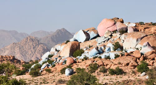 Free Vibrant painted rock formations in Souss-Massa desert, Morocco. Stock Photo