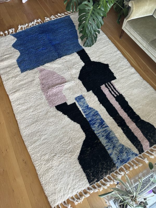 Moroccan Beni Ourain Rug – 3x2m | Ivory with Bold Abstract Design - Image 3