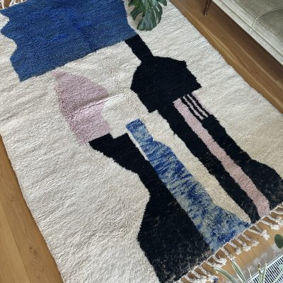 Moroccan Beni Ourain Rug – 3x2m | Ivory with Bold Abstract Design