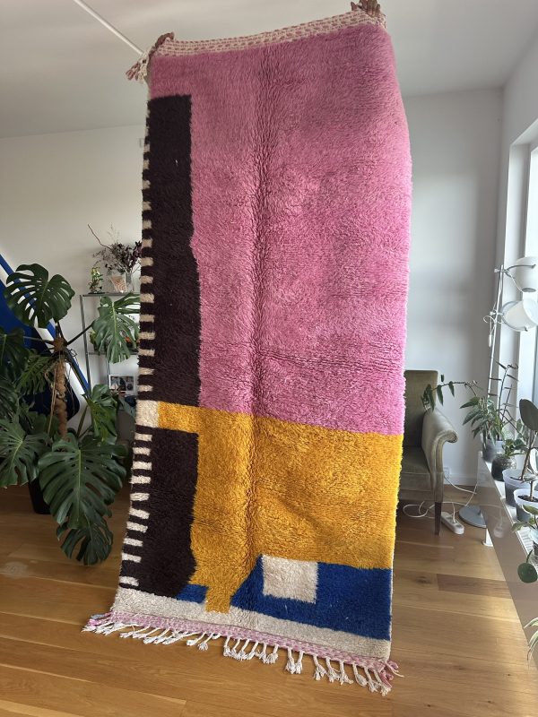 Colorful Beni Ourain Rug - 2.5x1m, Pink, Yellow, Blue, and Black on Ivory Base - Image 2