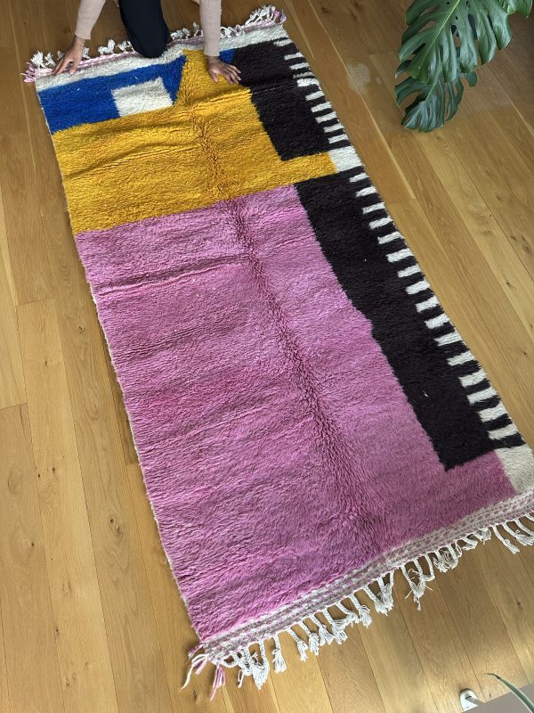 Colorful Beni Ourain Rug - 2.5x1m, Pink, Yellow, Blue, and Black on Ivory Base - Image 5