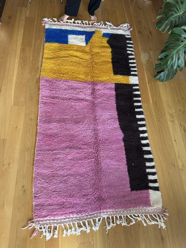 Colorful Beni Ourain Rug - 2.5x1m, Pink, Yellow, Blue, and Black on Ivory Base - Image 3