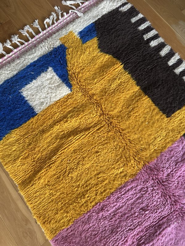 Colorful Beni Ourain Rug - 2.5x1m, Pink, Yellow, Blue, and Black on Ivory Base - Image 6