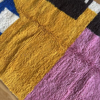Colorful Beni Ourain Rug - 2.5x1m, Pink, Yellow, Blue, and Black on Ivory Base