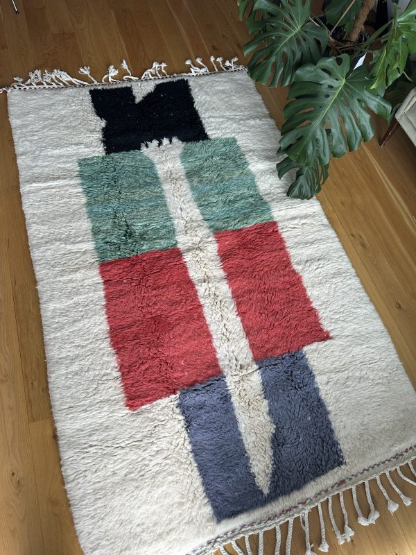 Artistic Beni Ourain Rug - 2.5x1.5m, Red, Green, Blue, and Black on Ivory Base - Image 3