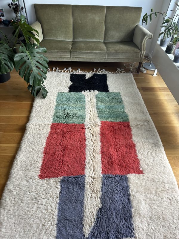 Artistic Beni Ourain Rug - 2.5x1.5m, Red, Green, Blue, and Black on Ivory Base - Image 2