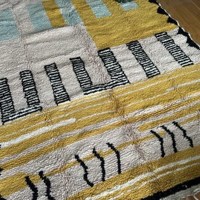 Ethical Beni Ourain Rug - 3x2m, Yellow, Black, and White Minimalist Design