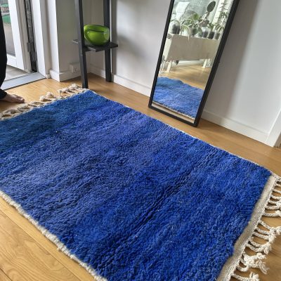Deep Blue Base Minimalist Beni Ourain Rug - 1.5x1m, for Modern Interiors