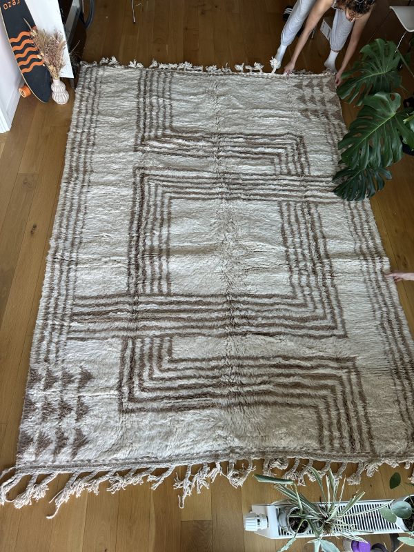 Ivory Moroccan Rug with Geometric Patterns – 3x2m Beni Ourain - Image 3