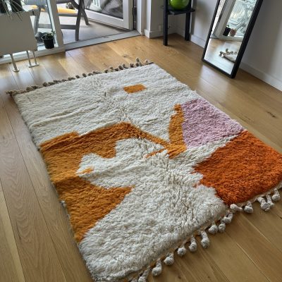 Handwoven Beni Ourain Rug, 1x1.5m - Cream Base with Warm Accents