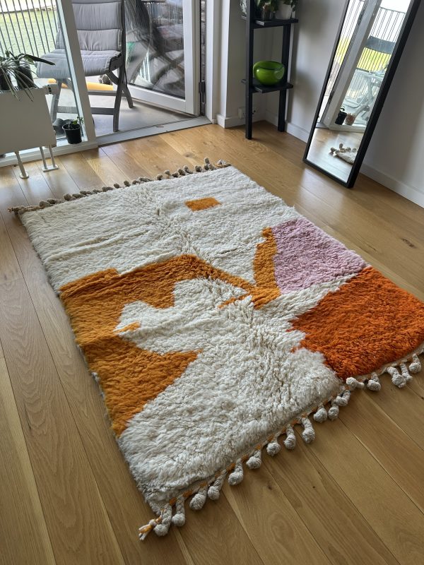 Handwoven Beni Ourain Rug, 1x1.5m - Cream Base with Warm Accents