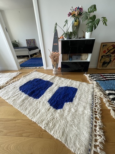 Abstract White & Blue Beni Ourain 1.5x1m from sheandelle of morocco, Copenhagen
