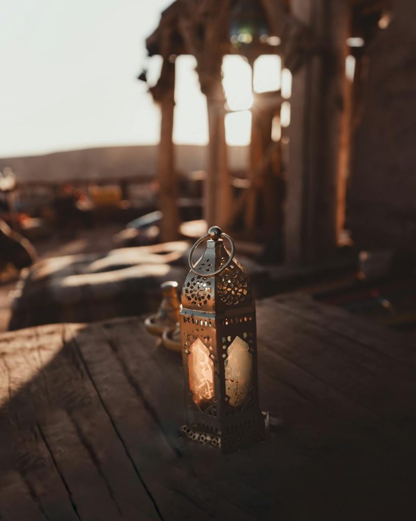 traditional moroccan lantern in rustic setting